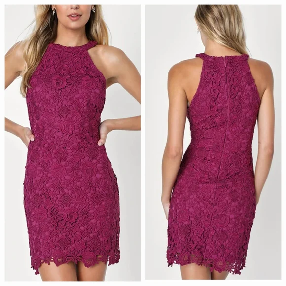 Lulus | Dresses | Lulus Wedding Graduation Special Ocassion Love Poem  Magenta Lace Mini Dress | Poshmark